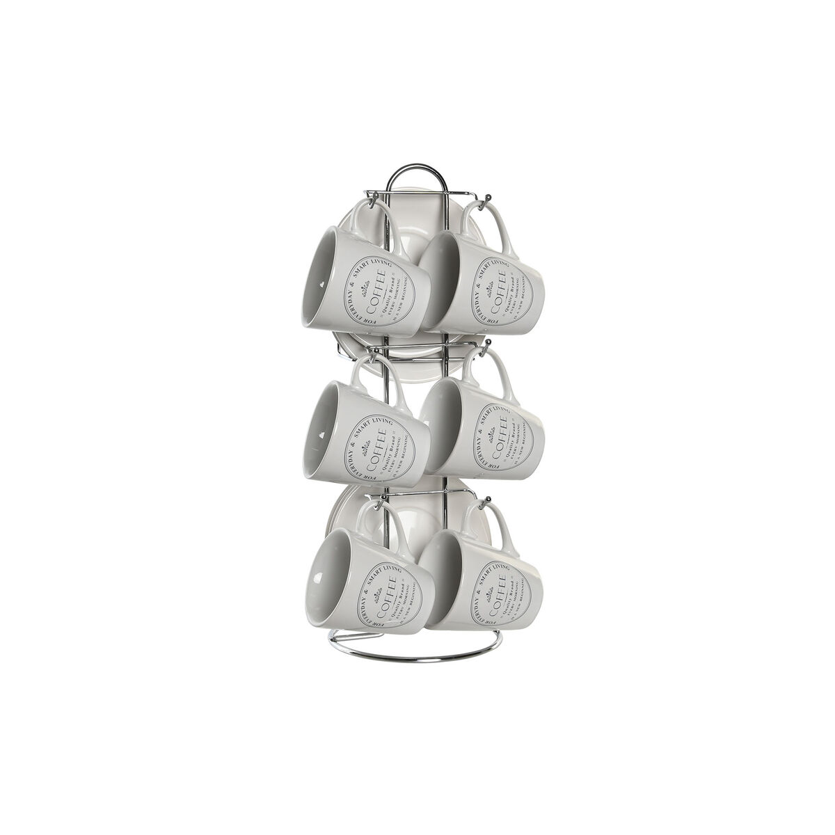 Set Di Tazze E Piatti Dkd Home Decor Bianco Metallo Gres 90 Ml 8 X 6 X 6 Cm 11 X 11 X 2 cm