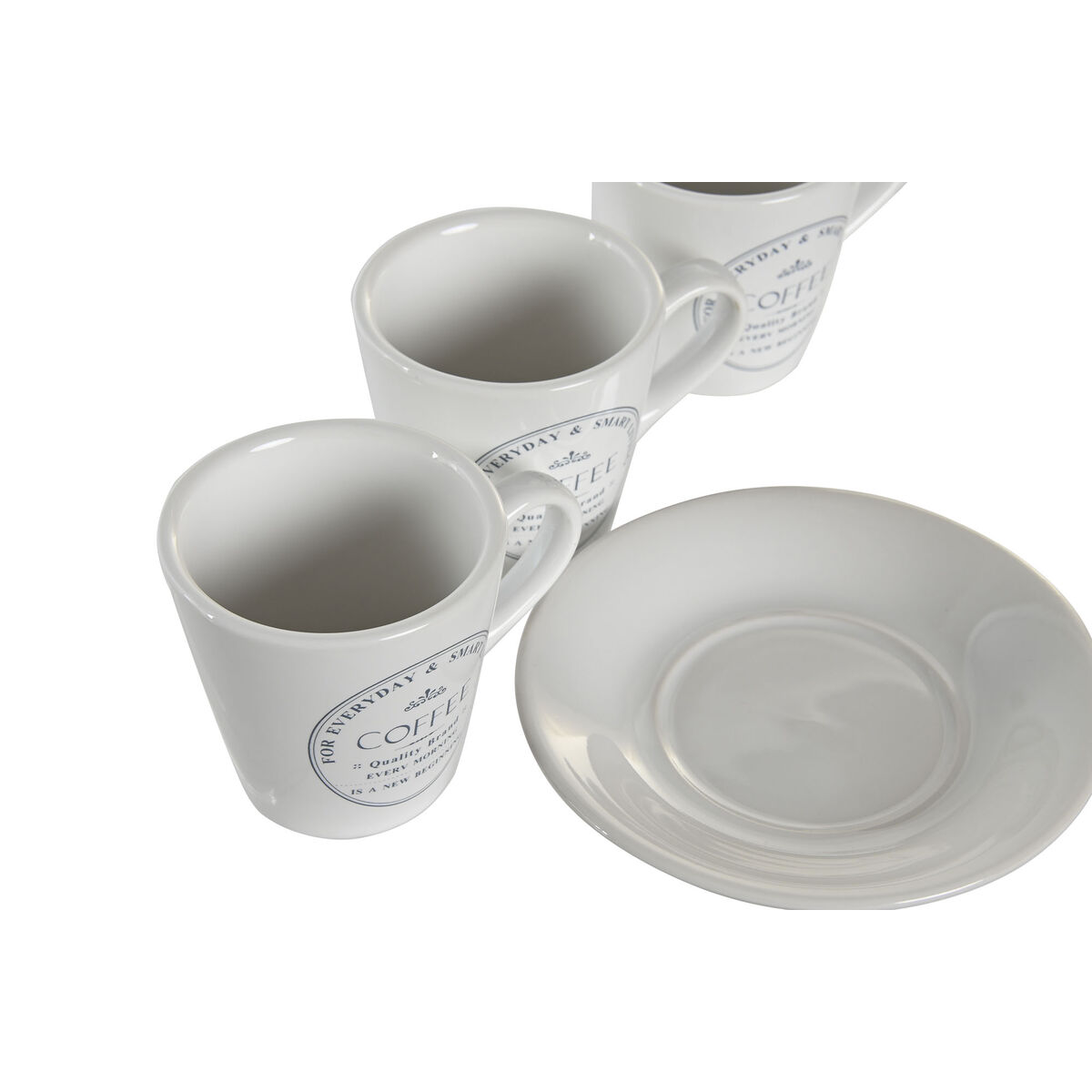 Set Di Tazze E Piatti Dkd Home Decor Bianco Metallo Gres 90 Ml 8 X 6 X 6 Cm 11 X 11 X 2 cm - Image 3