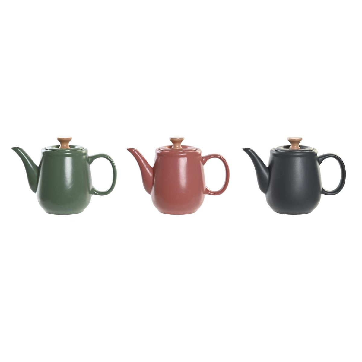 Teiera Dkd Home Decor Verde Rosa Naturale Grigio Scuro Legno D'albero Della Gomma Gres 1 L (3 Unità)