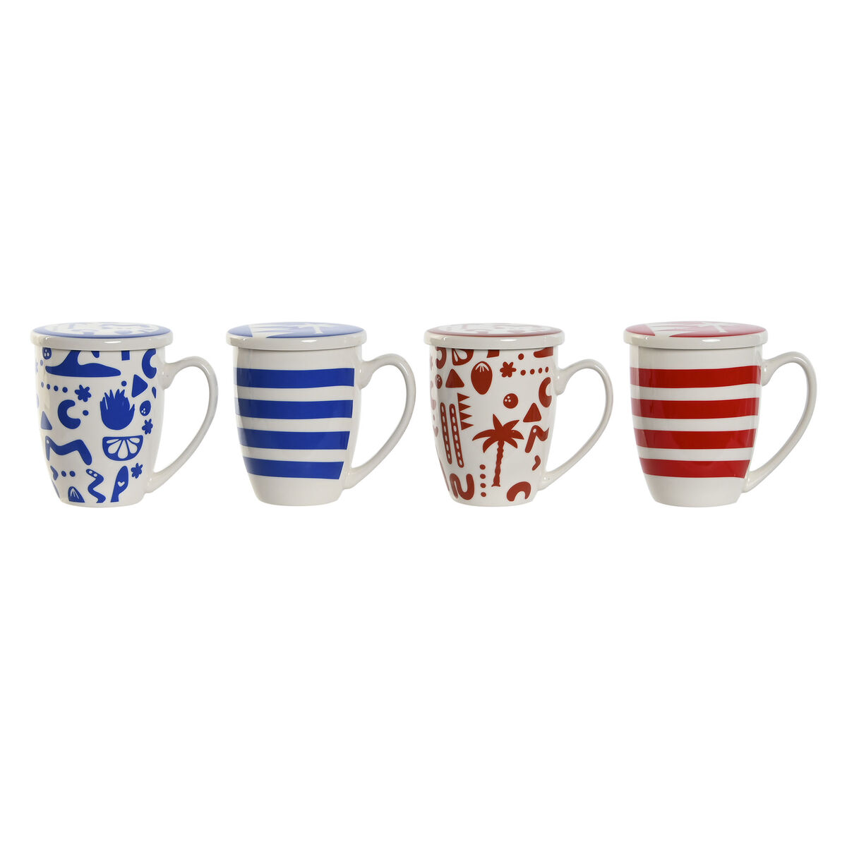 Tazza Con Filtro Per Infusioni Home Esprit Azzurro Rosso Acciaio Inossidabile Porcellana 380 Ml (4 Unità)