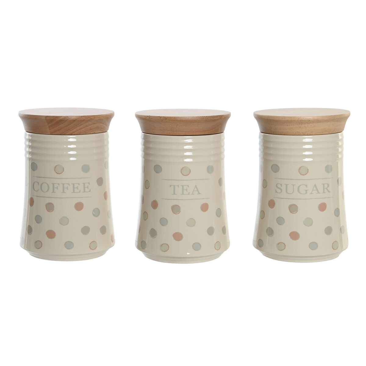 Barattolo Dkd Home Decor Beige Bambù Gres A Pois 10 X 10 X 16 Cm (3 Unità)