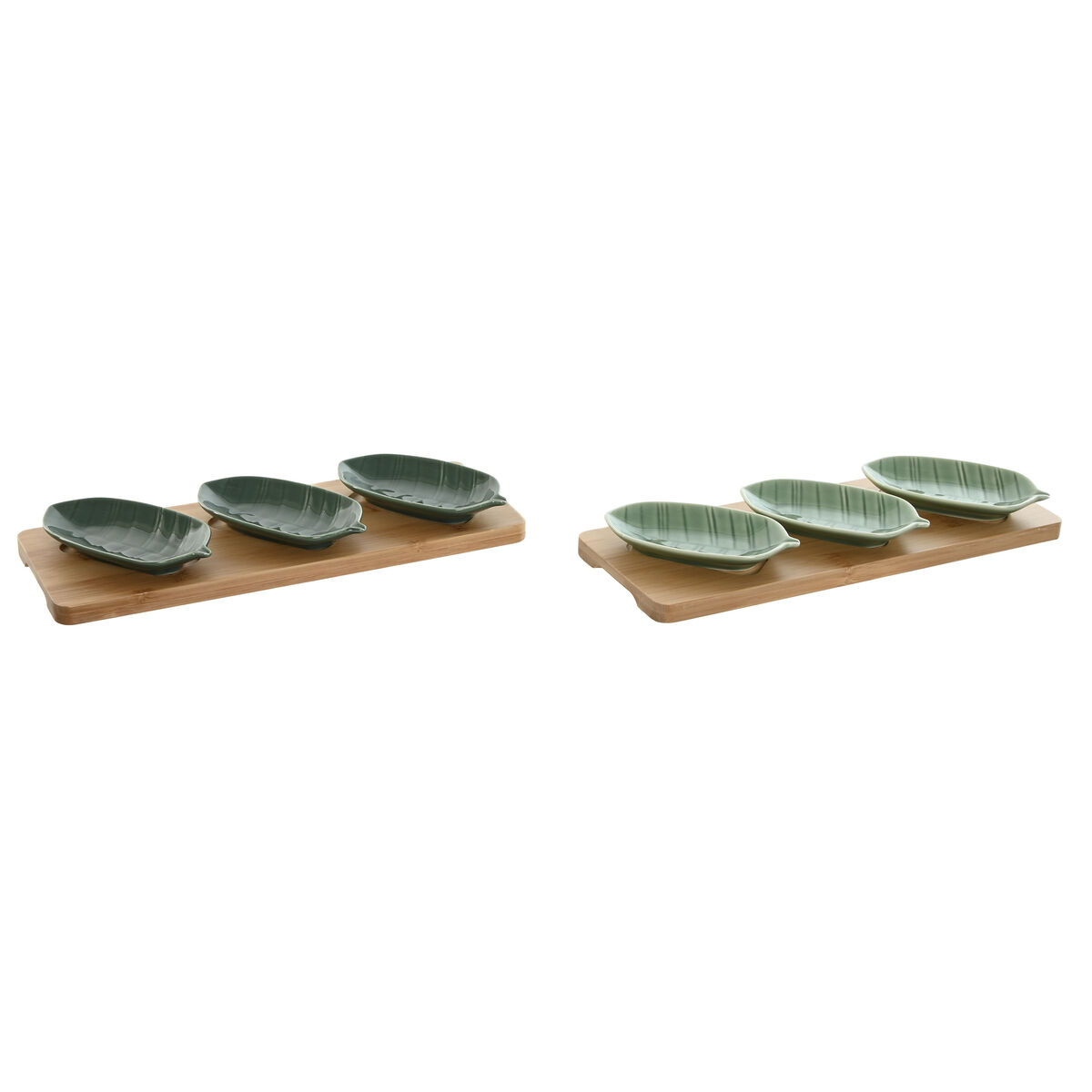 Set Da Aperitivo Home Esprit Verde Verde Scuro Bambù Porcellana Tropicale 4 Pezzi 28,4 X 10,5 X 3 Cm (2 Unità)