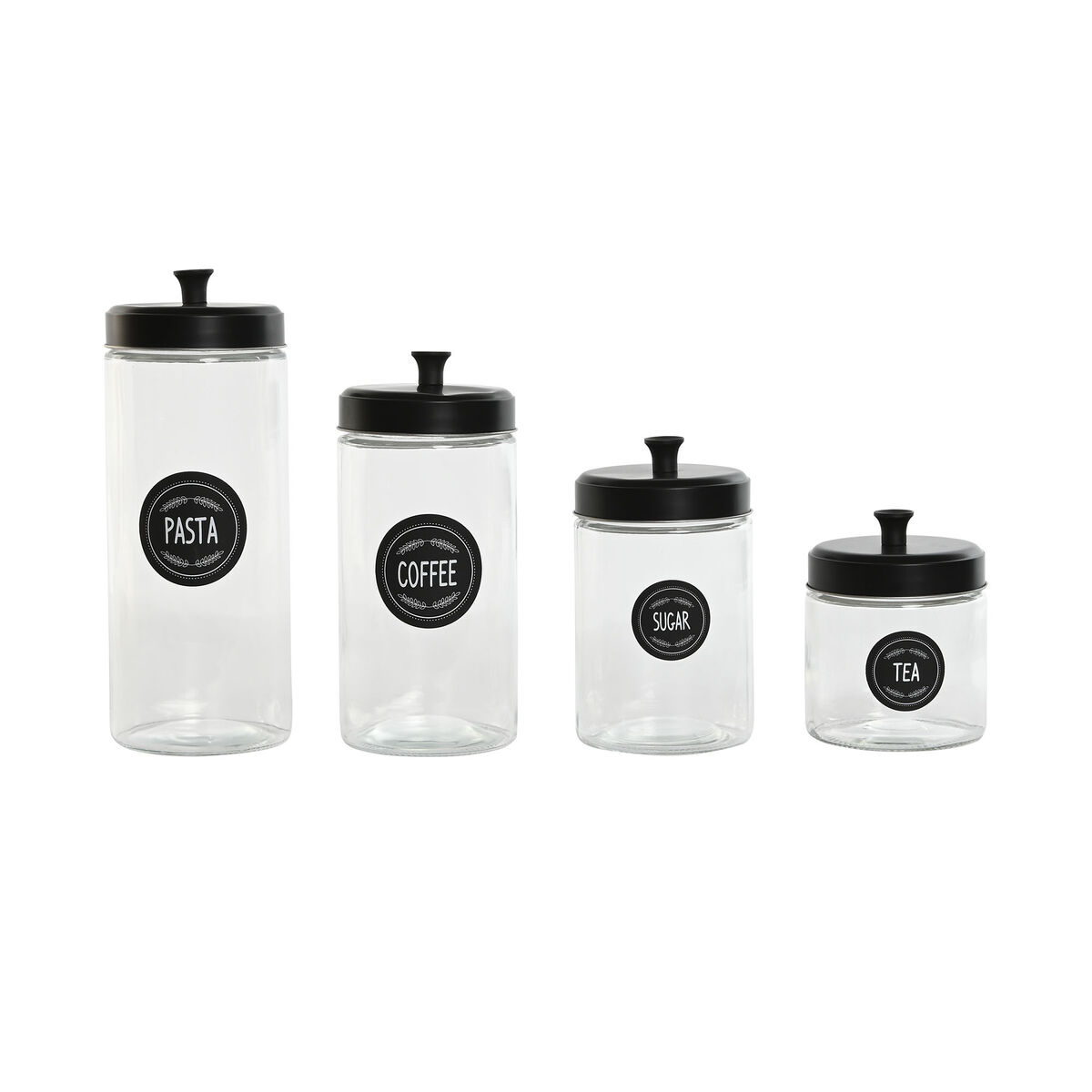Set Di 4 Barattoli Home Esprit Nero Metallo Cristallo 1 L 1,5 L 1,8 L 10,4 X 10,4 X 26,4 cm