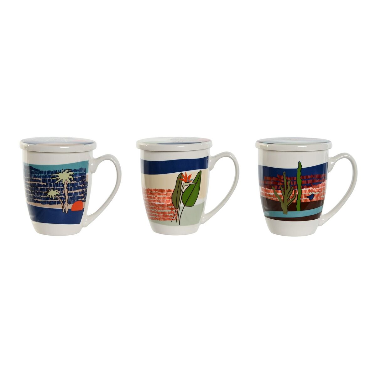 Tazza Con Filtro Per Infusioni Home Esprit Azzurro Verde Acciaio Inossidabile Porcellana Tropicale 380 Ml (3 Unità)