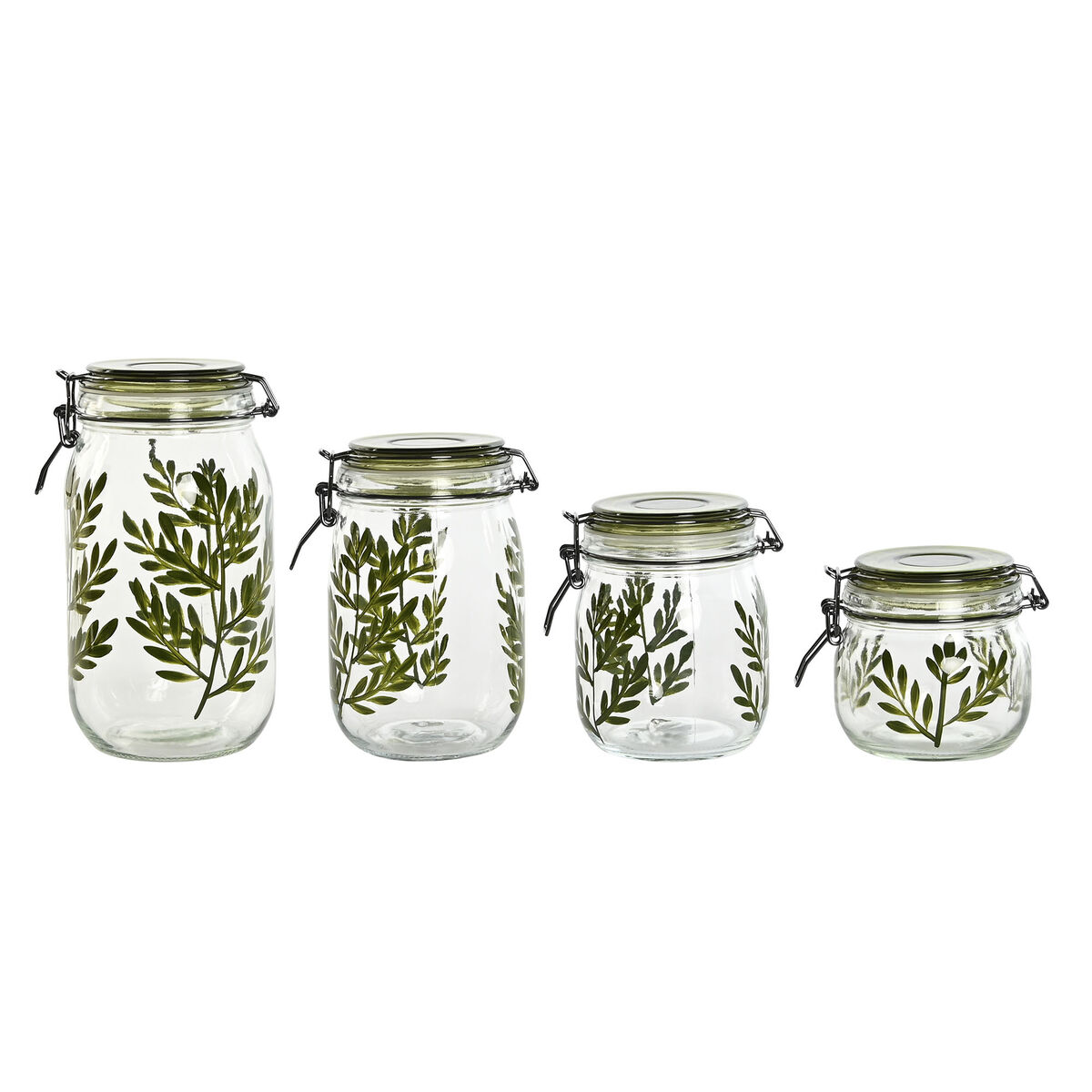 Set Di 4 Barattoli Home Esprit Verde Cristallo Ferro 1,5 L 11,3 X 11,3 X 21,7 cm