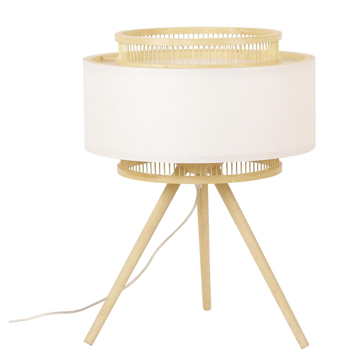 Lampada Da Tavolo Dkd Home Decor Marrone Poliestere Bianco Bambù (36 X 36 X 48 Cm)