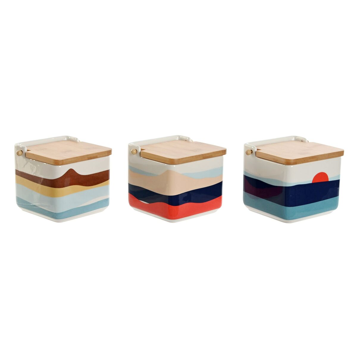 Portasale Con Coperchio Home Esprit Azzurro Verde Rosa Lilla Bambù Tropicale 750 Ml 14 X 12,5 X 12 Cm (3 Unità)