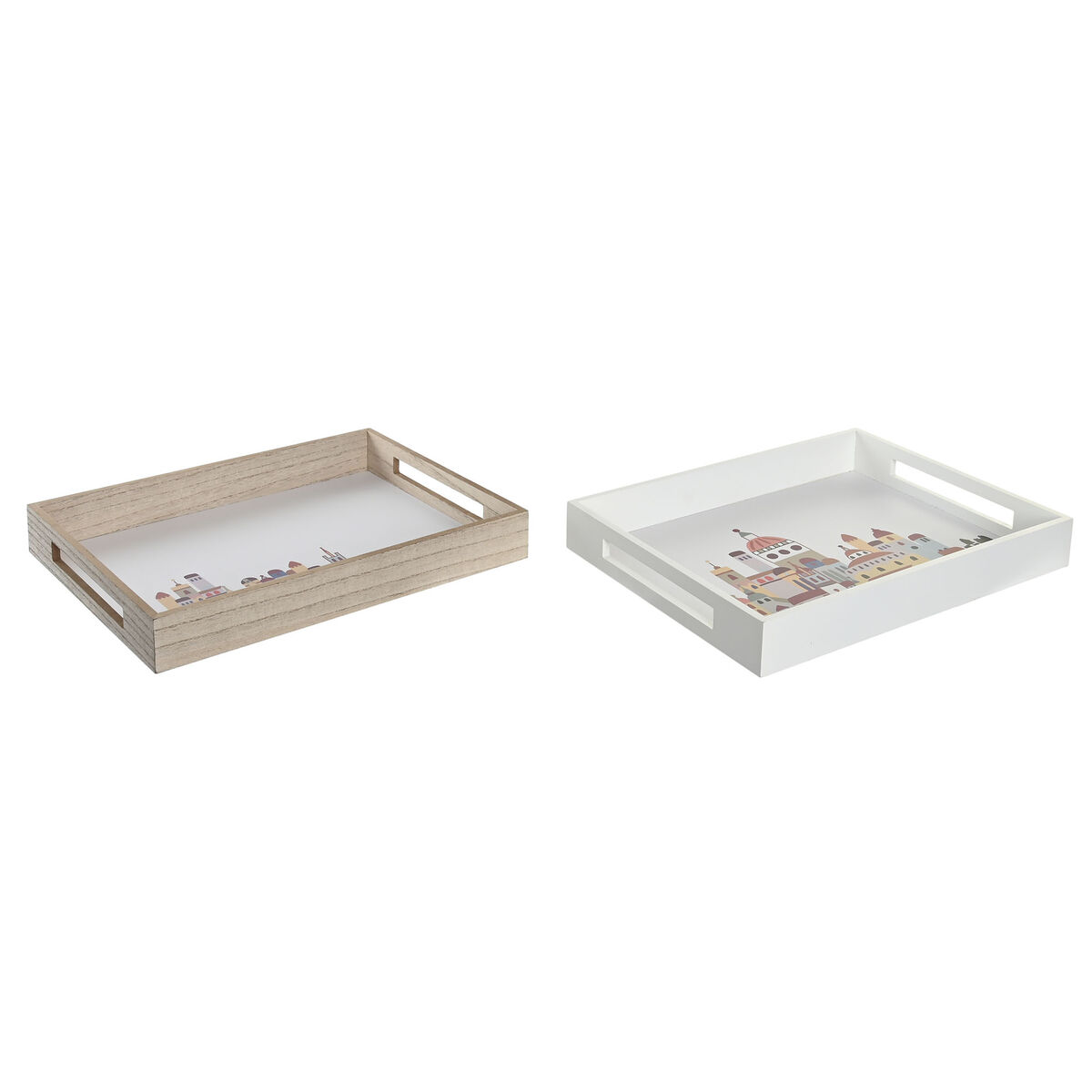Vassoio Per Aperitivi Dkd Home Decor Multicolore Legno Mdf Cottage Case (2 Unità) (40 X 30 X 5 Cm)