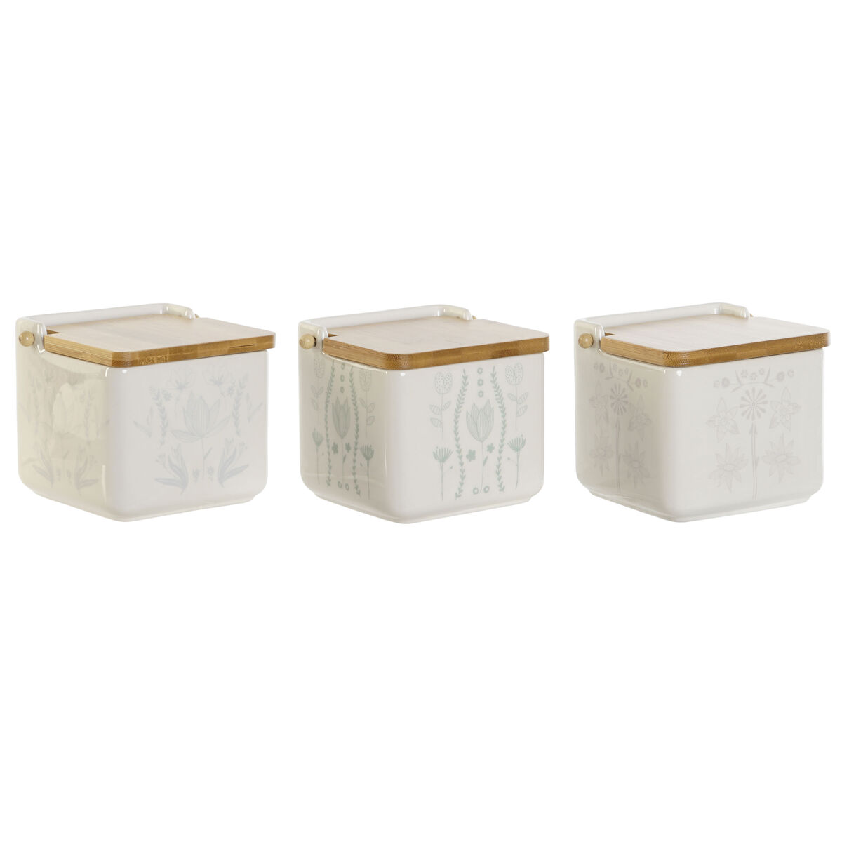 Portasale Con Coperchio Dkd Home Decor Azzurro Bianco Verde Lilla Bambù Scandi 750 Ml 14 X 12,5 X 12 Cm (3 Unità)
