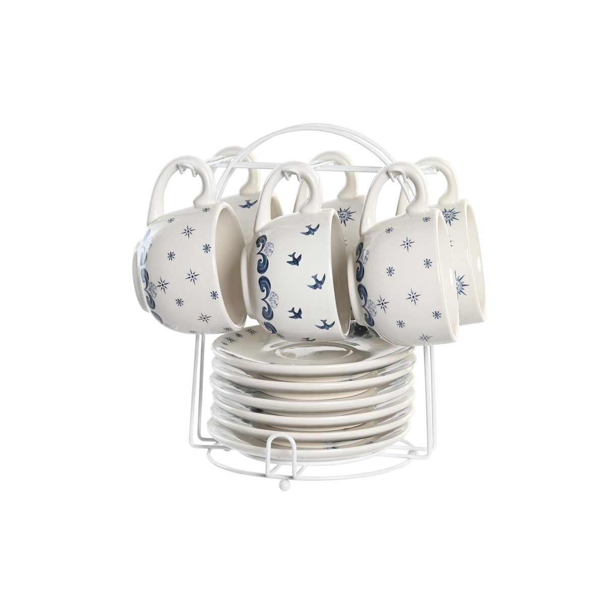 Set Di Tazze E Piatti Dkd Home Decor Azzurro Bianco Metallo Dolomite 180 Ml 20 X 18 X 20 cm