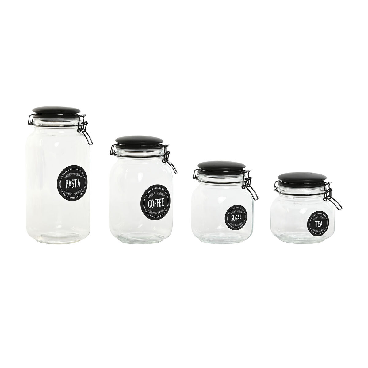 Set Di 4 Barattoli Home Esprit Nero Metallo Cristallo 2 L 11,4 X 11,4 X 26,7 cm