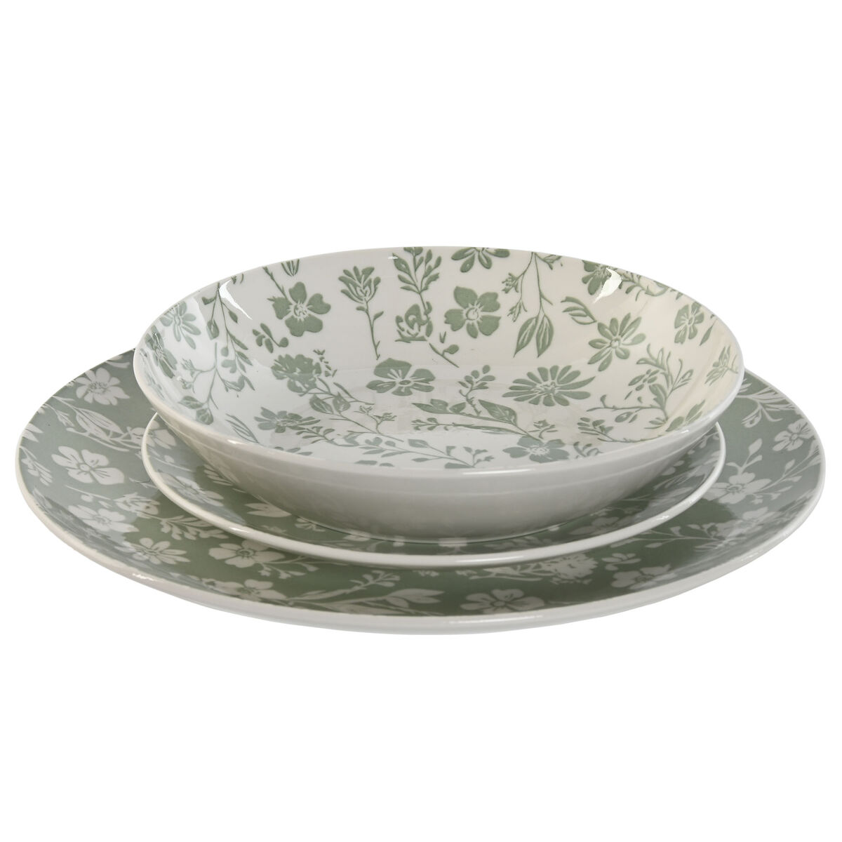 Set Di Stoviglie Home Esprit Bianco Verde Porcellana Floreale 27 X 27 X 2 Cm 18 Pezzi