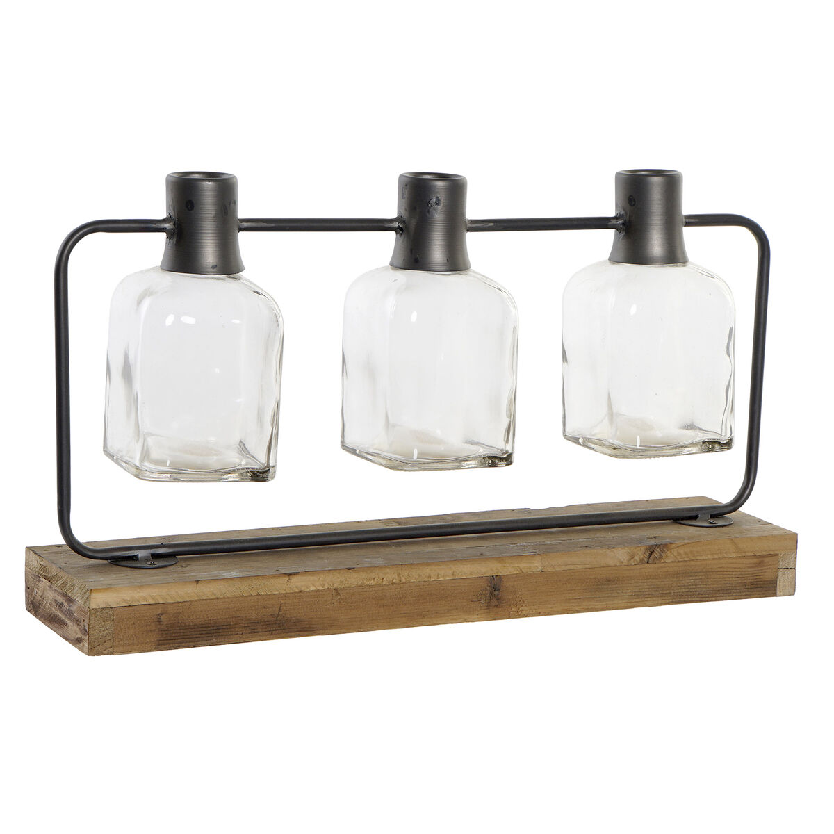 Vaso Dkd Home Decor Nero Naturale Metallo Cristallo Legno Di Paulownia 49 X 11 X 27 Cm (3 Pezzi)