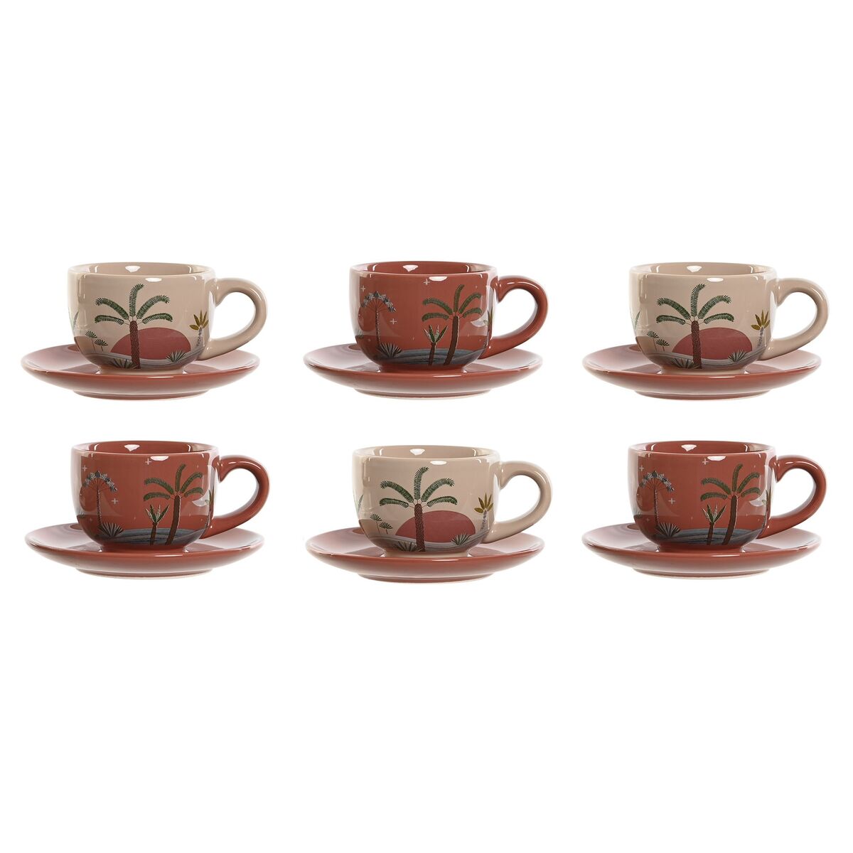 Set Di Tazze Da Caffè Home Esprit Giallo Beige Terracotta Lilla Metallo Dolomite 180 ml