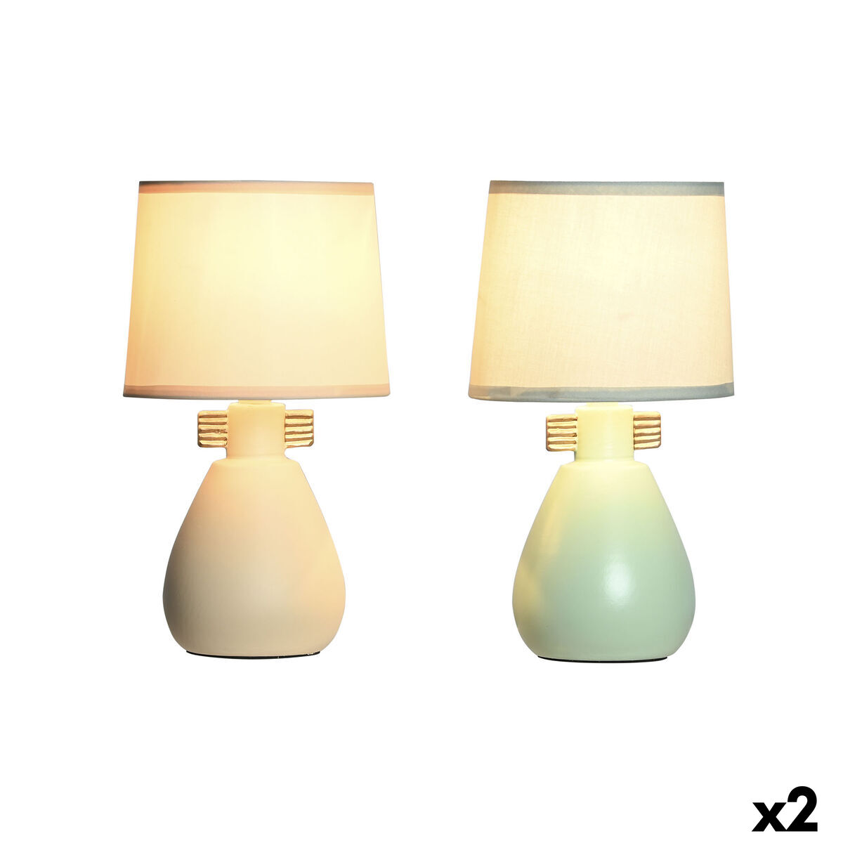 Lampada Da Tavolo Dkd Home Decor Stoffa Poliestere Verde Crema Gres 220 V 40 W (2 Unità) (16 X 16 X 27 Cm)