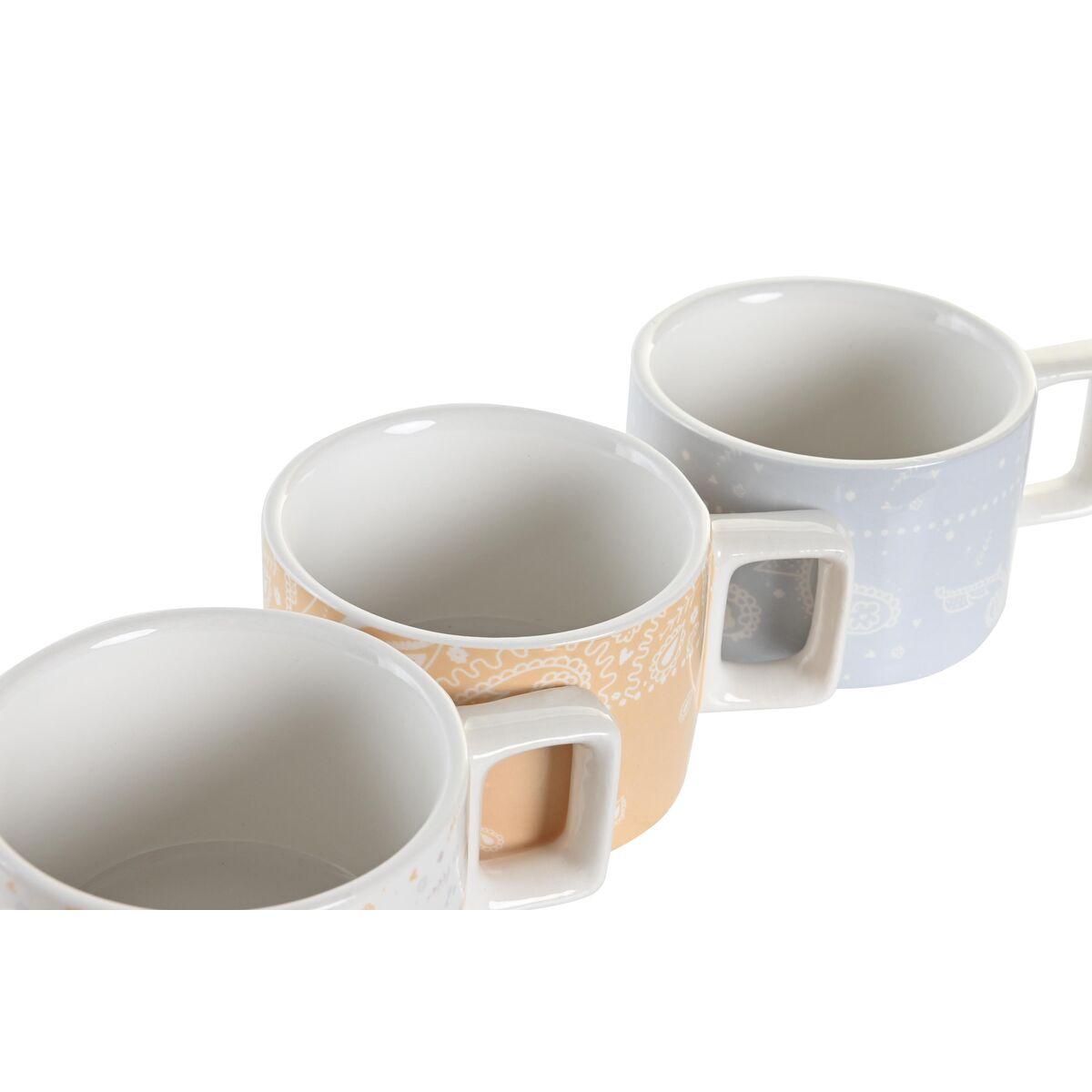 Set Di Tazze Da Caffè Dkd Home Decor Giallo Azzurro Bianco Rosso Metallo Bambù Dolomite 260 ml - Image 3