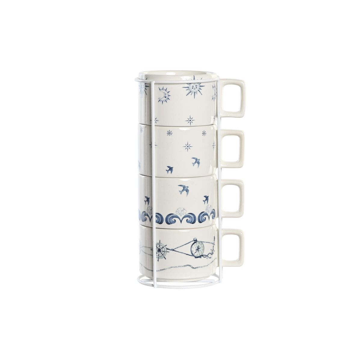 Set Di Tazze Da Caffè Dkd Home Decor Azzurro Bianco Metallo Dolomite 260 ml