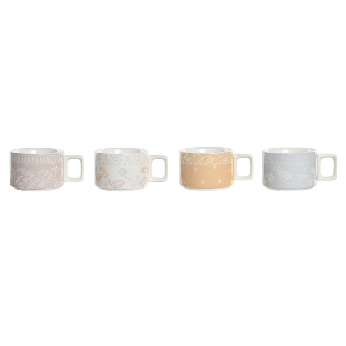 Set Di Tazze Da Caffè Dkd Home Decor Giallo Azzurro Bianco Rosso Metallo Bambù Dolomite 260 ml - Image 4