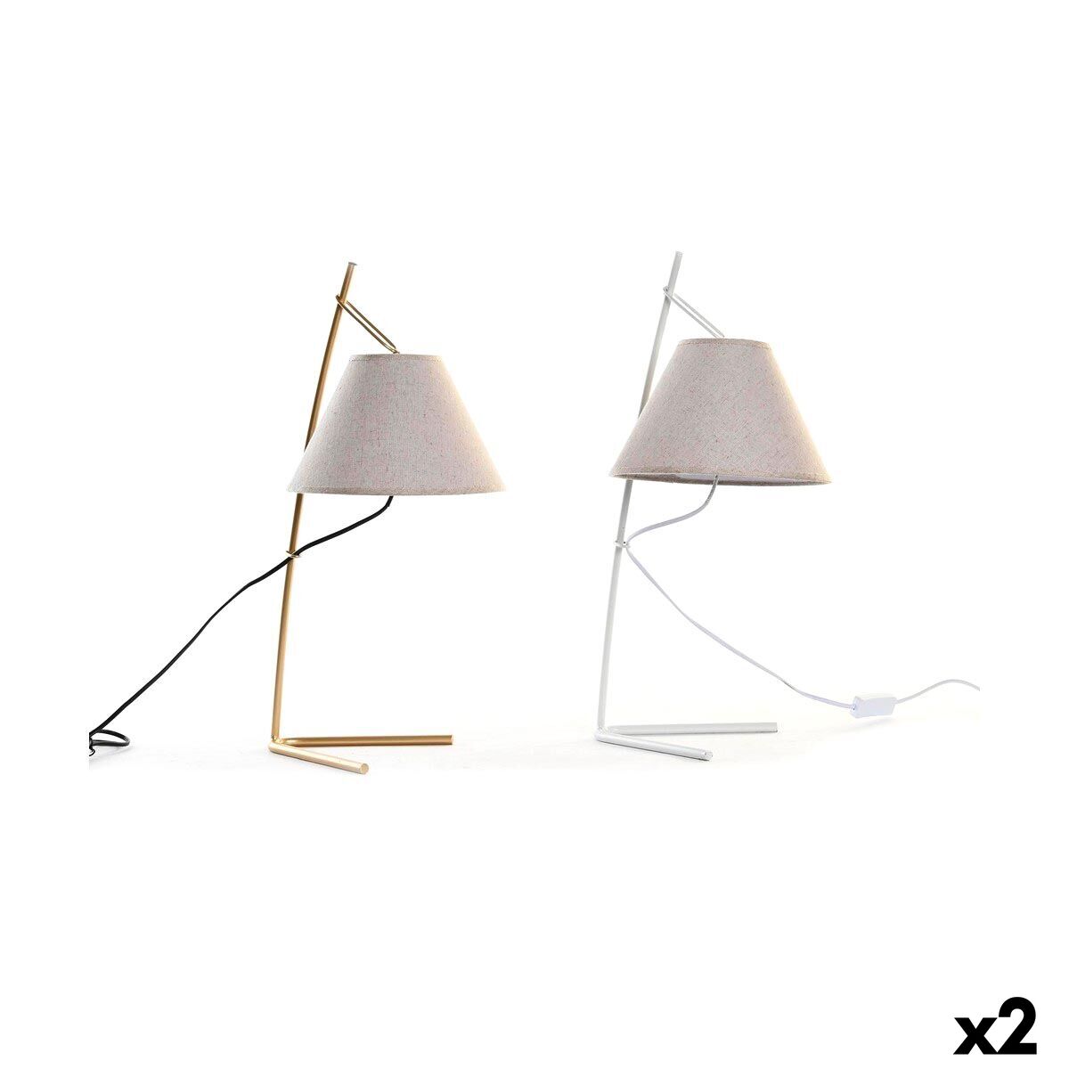 Lampada Da Tavolo Dkd Home Decor Dorato Metallo Lino Bianco 50 W Moderno (25 X 31 X 57 Cm) (2 Unità)