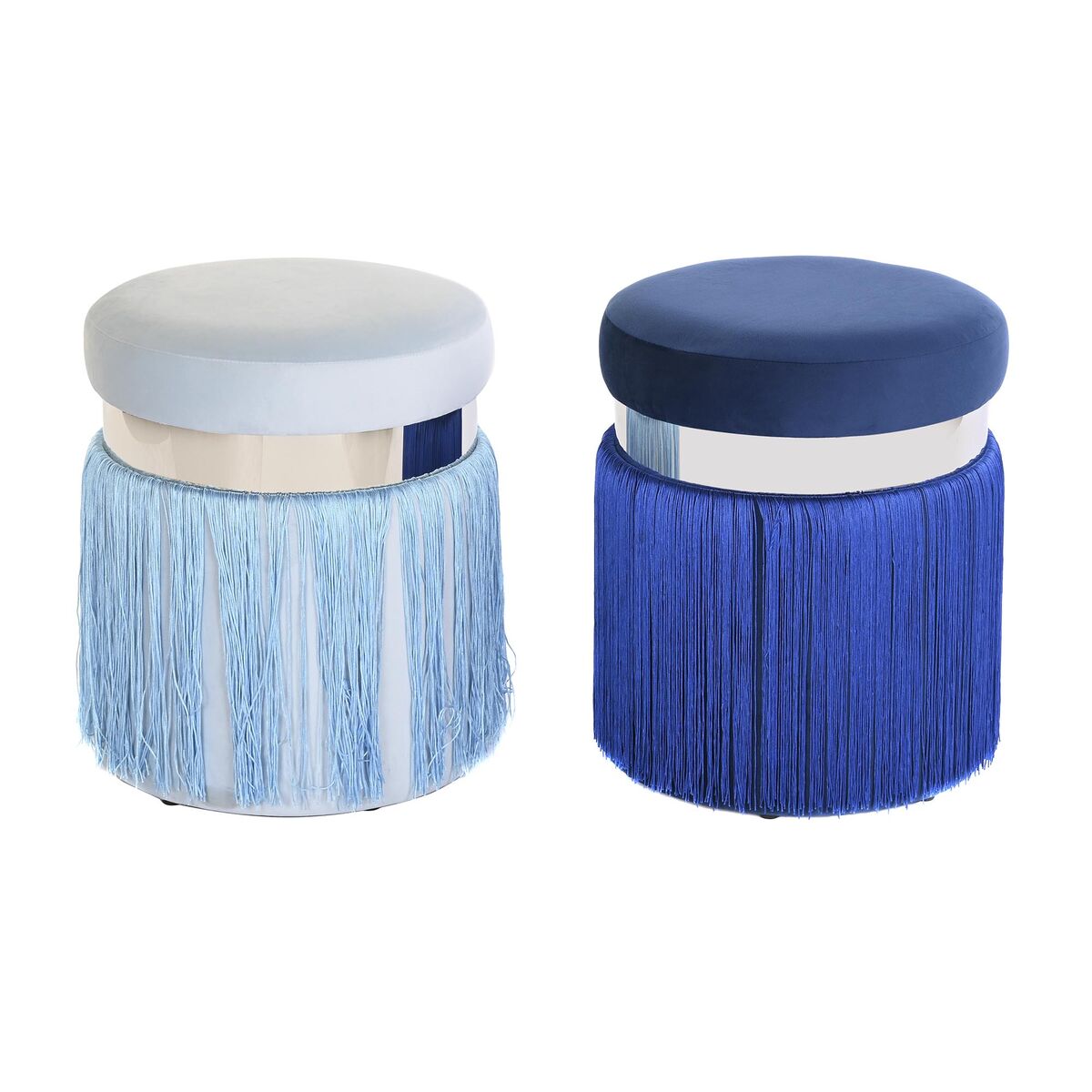 Poggiapiedi Dkd Home Decor Argentato Metallo Blu Cielo Blu Marino Frange 35 X 35 X 41 Cm (2 Unità)
