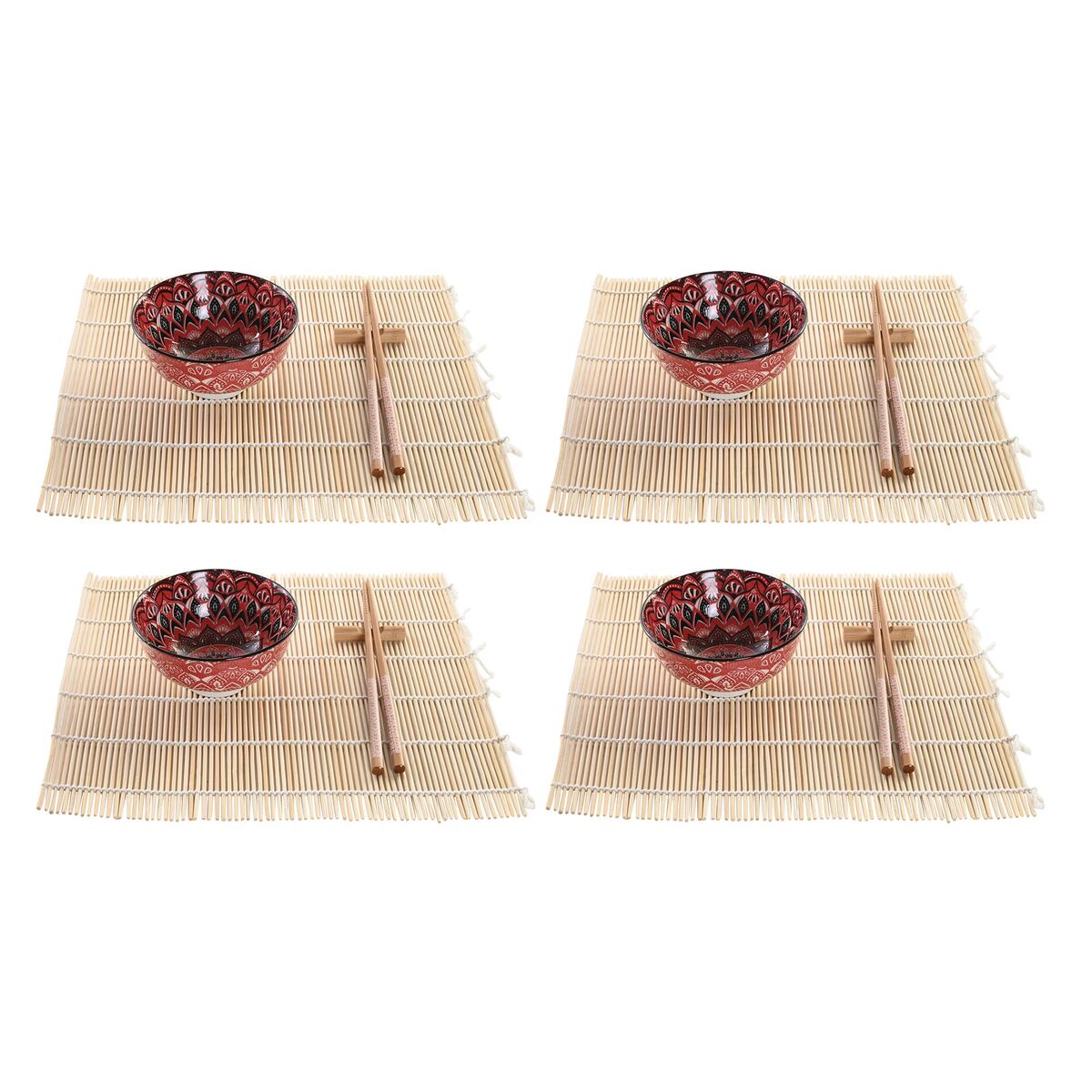Set Per Sushi Dkd Home Decor 14,5 X 14,5 X 31 Cm Fucsia Mandala Gres Orientale (16 Pezzi)