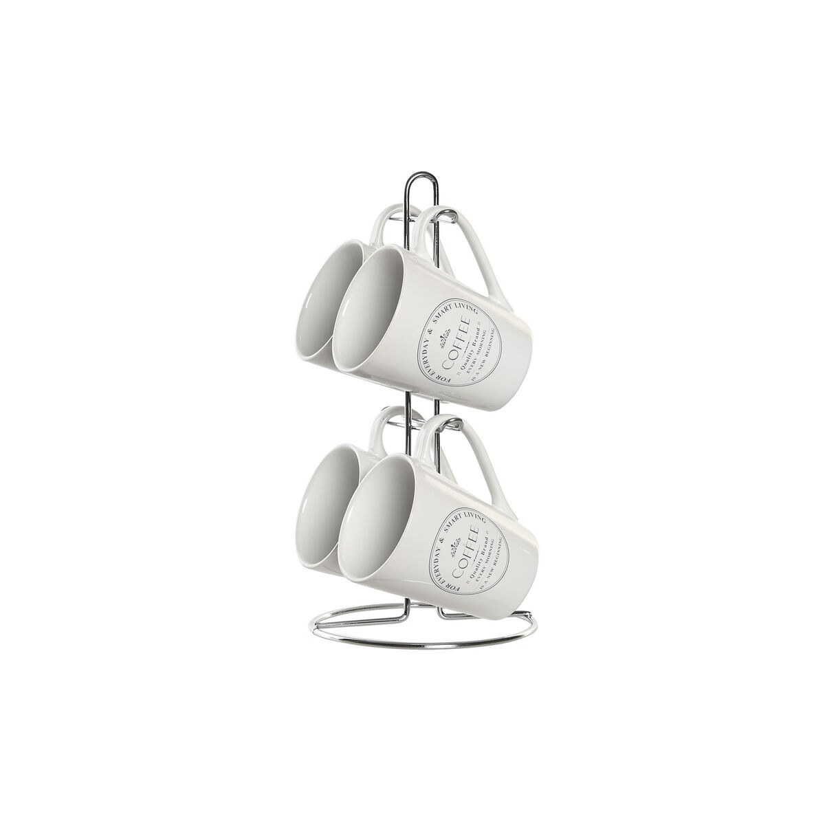 Set Di Tazze E Piatti Dkd Home Decor Bianco Metallo Gres 300 Ml 14 X 14 X 31 Cm 12,5 X 9,5 X 10,5 Cm (5 Pezzi)
