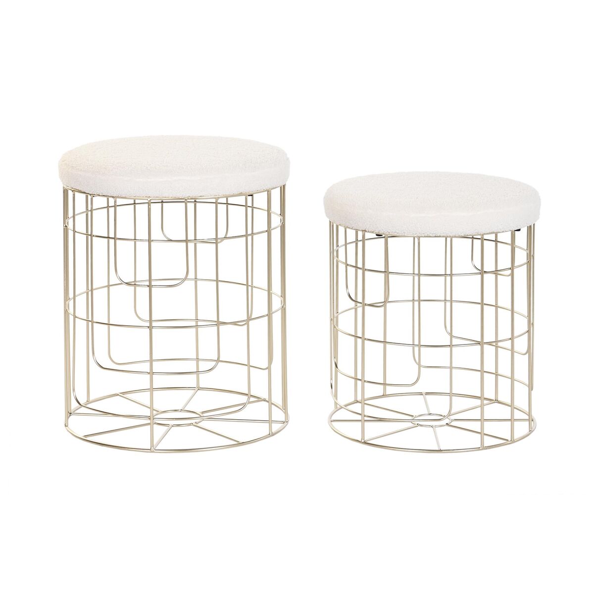 Poggiapiedi Dkd Home Decor Beige Dorato Metallo Poliestere Bianco Moderno (38 X 38 X 44 Cm) (35 X 35 X 40 Cm)