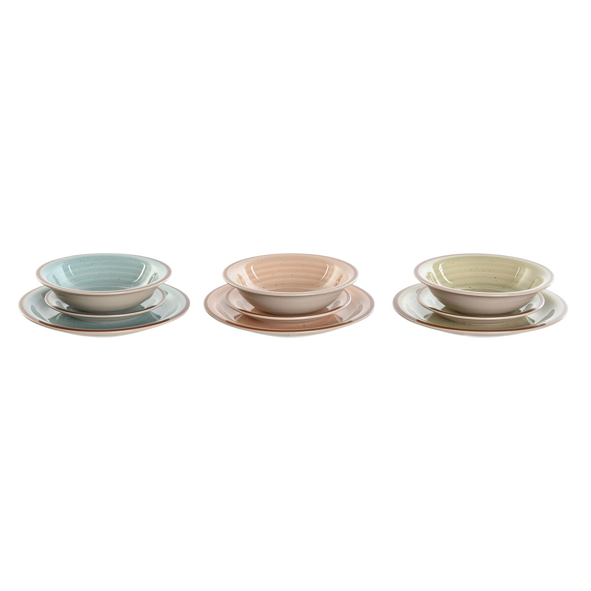 Set Di Stoviglie Home Esprit Azzurro Verde Multicolore Rosa Ambra Gres 26,5 X 26,5 X 3 Cm 27,5 X 27,5 X 3 Cm 18 Pezzi