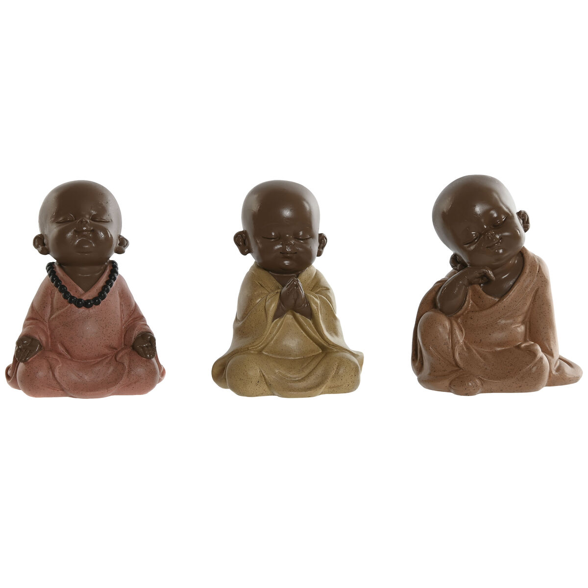 Statua Decorativa Home Esprit Arancio Corallo Lime Resina Frate Orientale 10,5 X 9 X 13,5 Cm (3 Unità)
