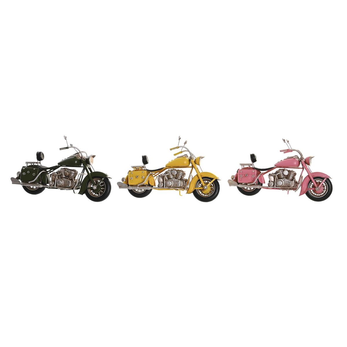 Statua Decorativa Dkd Home Decor 28 X 10 X 16 Cm Rosa Moto Verde Giallo Vintage (3 Pezzi)