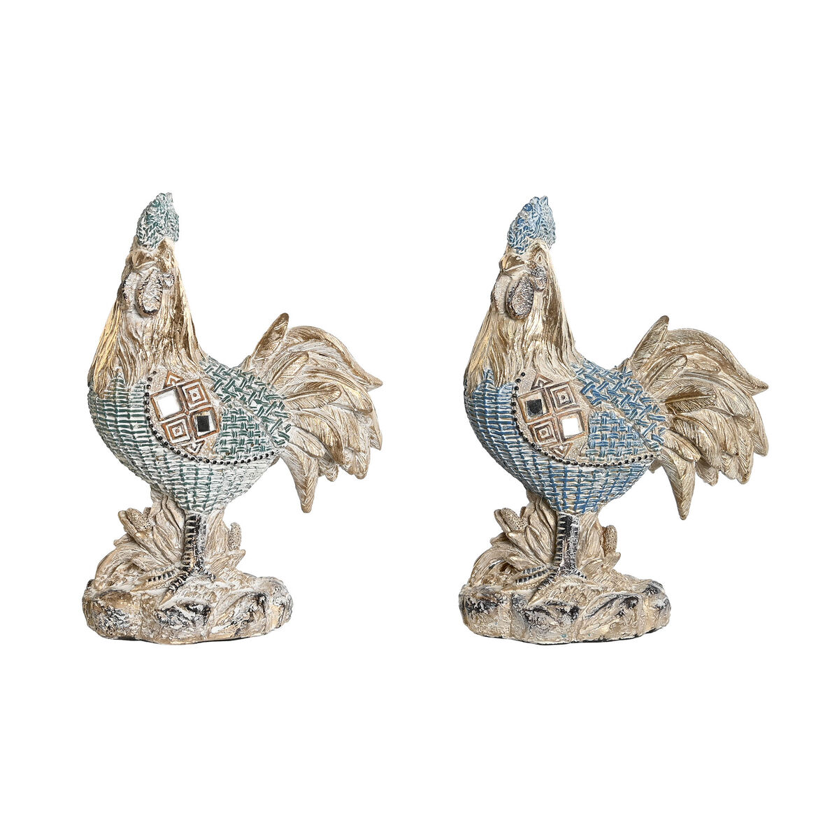 Statua Decorativa Dkd Home Decor 14,3 X 7,5 X 20 Cm Azzurro Turchese Gallo Decapaggio (2 Unità)