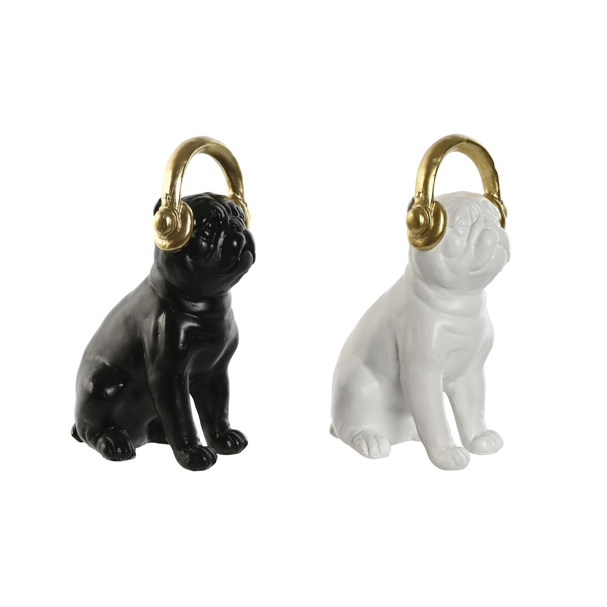 Statua Decorativa Home Esprit Bianco Nero Dorato Cane 12 X 18 X 30 Cm (2 Unità)