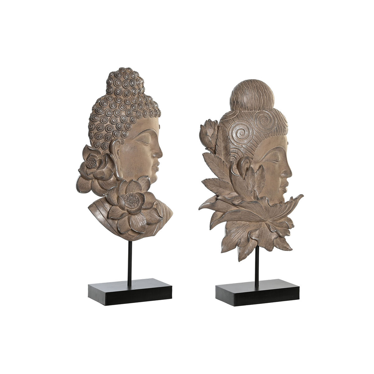 Statua Decorativa Dkd Home Decor 23 X 8 X 42 Cm Nero Marrone Buddha Orientale (2 Unità)