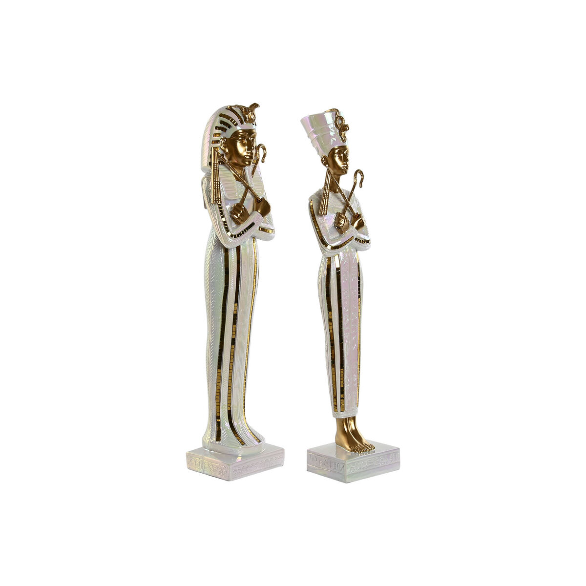 Statua Decorativa Home Esprit Bianco Dorato Resina Orientale Egiziano 10 X 9 X 52 Cm (2 Unità)