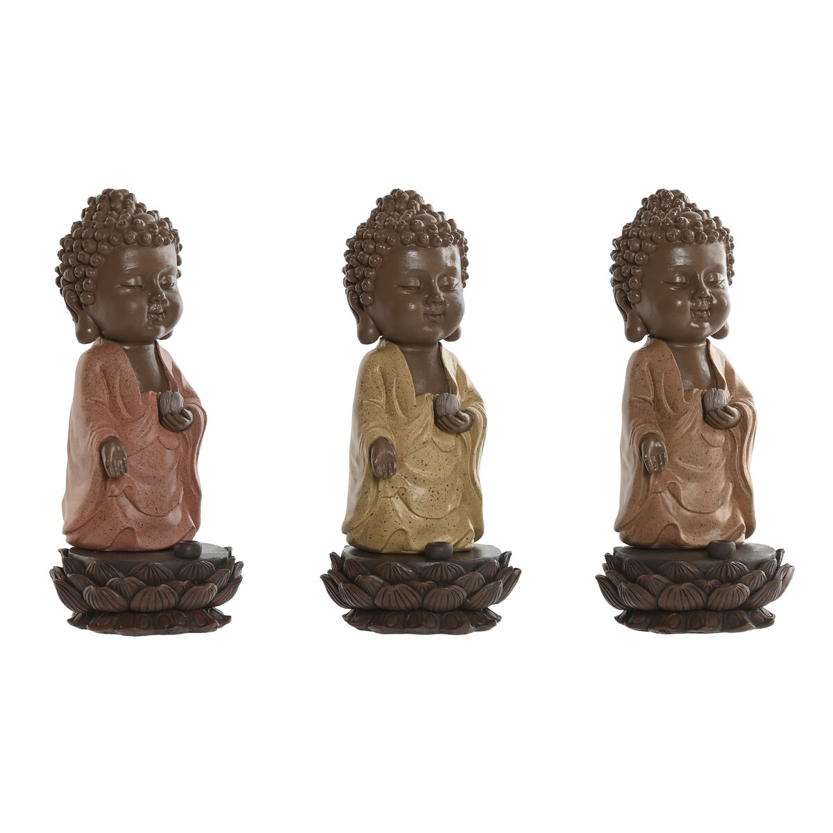 Statua Decorativa Home Esprit Marrone Arancio Corallo Lime Resina Buddha Orientale 9 X 9 X 21 Cm (3 Unità)