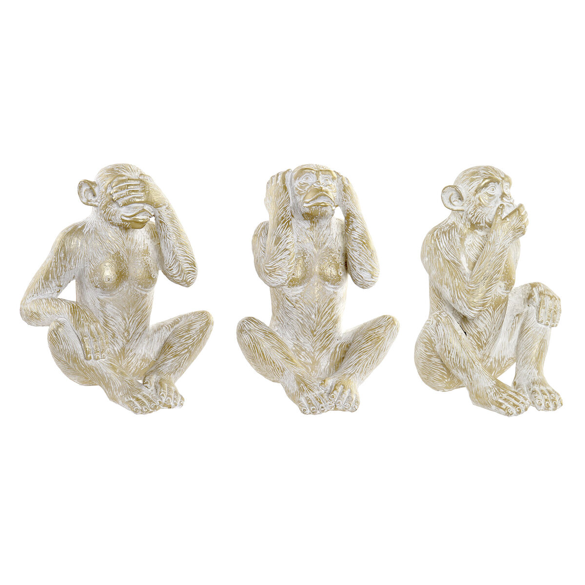 Statua Decorativa Home Esprit Dorato Scimmia Tropicale 21 X 17 X 25 Cm (3 Unità)