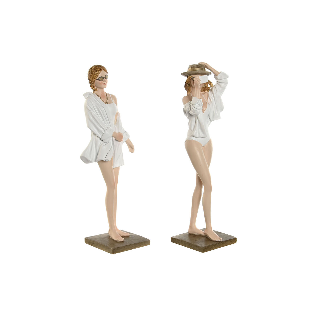Statua Decorativa Home Esprit Bianco Beige Donna Mediterraneo 8 X 6,5 X 24,5 Cm (2 Unità)