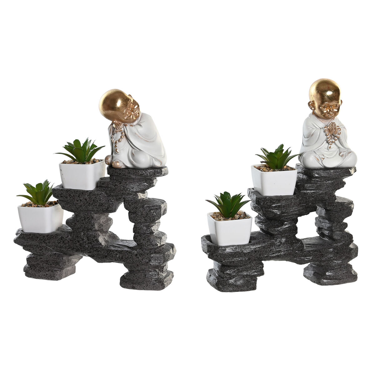 Statua Decorativa Dkd Home Decor Nero Dorato Bianco Resina Frate Orientale (21 X 7,5 X 25 Cm) (2 Unità)