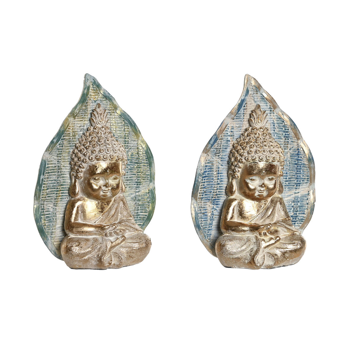 Statua Decorativa Dkd Home Decor 12,4 X 5,6 X 17,7 Cm Azzurro Buddha Turchese Orientale Decapaggio (2 Unità)