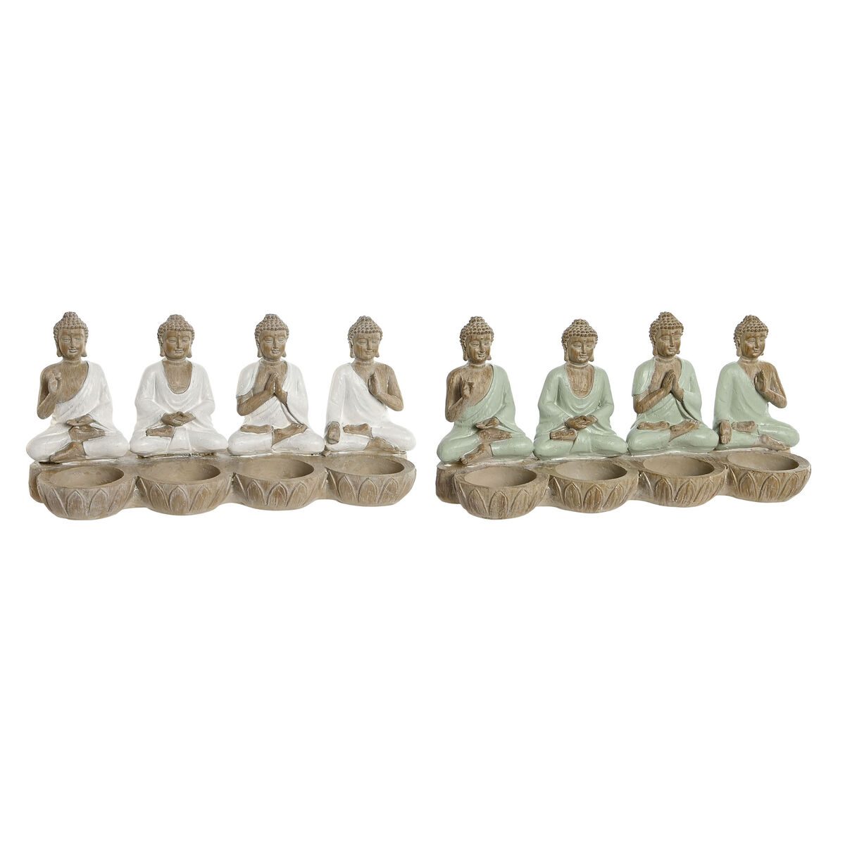 Statua Decorativa Home Esprit Bianco Verde Buddha Orientale 24 X 9 X 11 Cm (2 Unità)