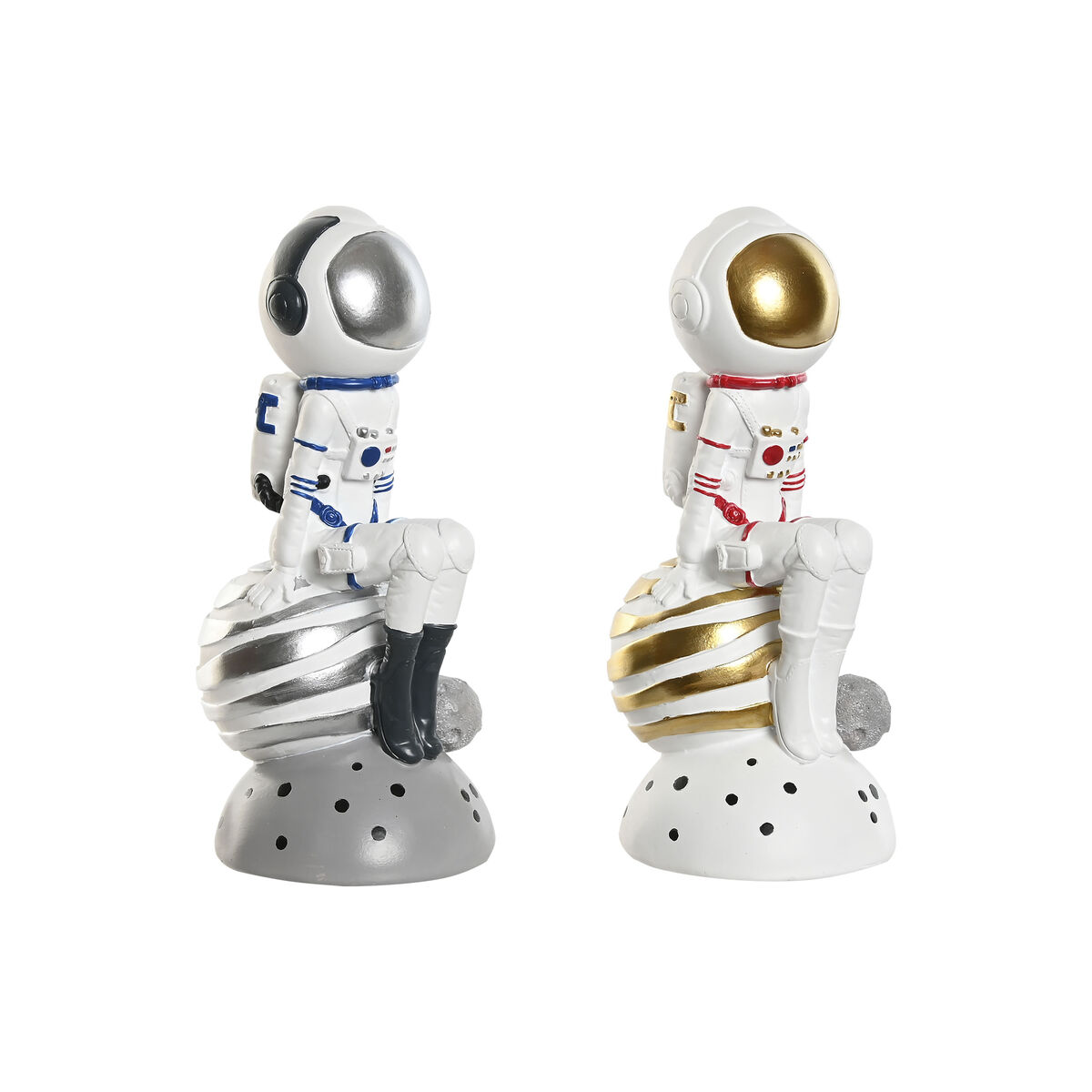 Statua Decorativa Home Esprit Azzurro Bianco Rosso Argentato Donna Astronauta 11 X 7 X 24 Cm (2 Unità)