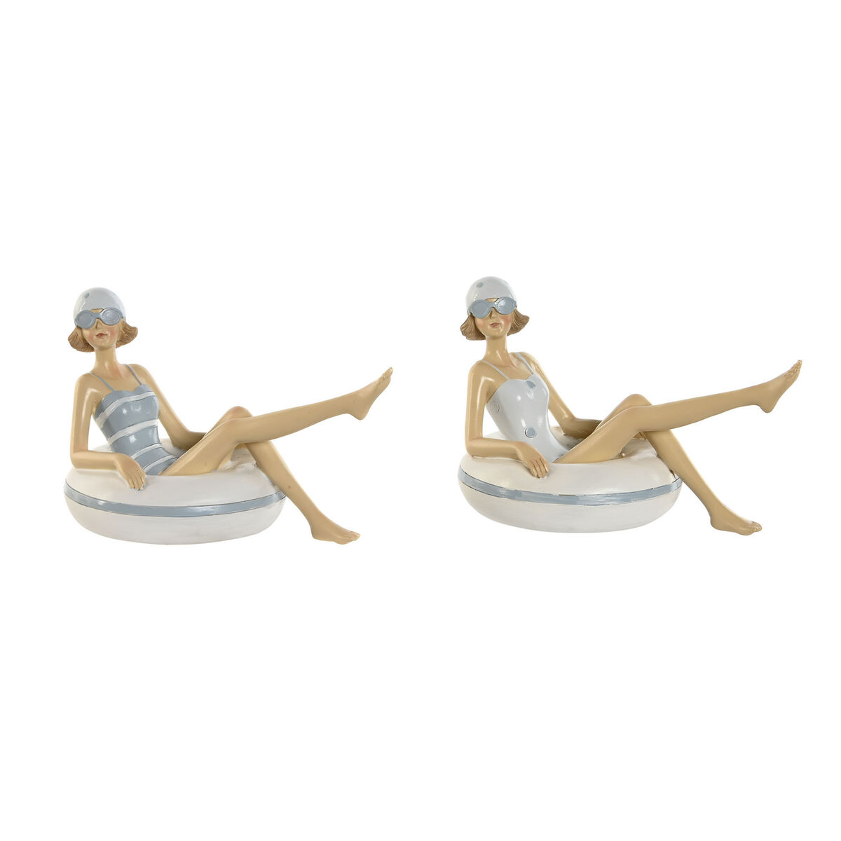 Statua Decorativa Home Esprit Bianco Blu Cielo Mediterraneo 17,5 X 10 X 10,5 Cm (2 Unità)
