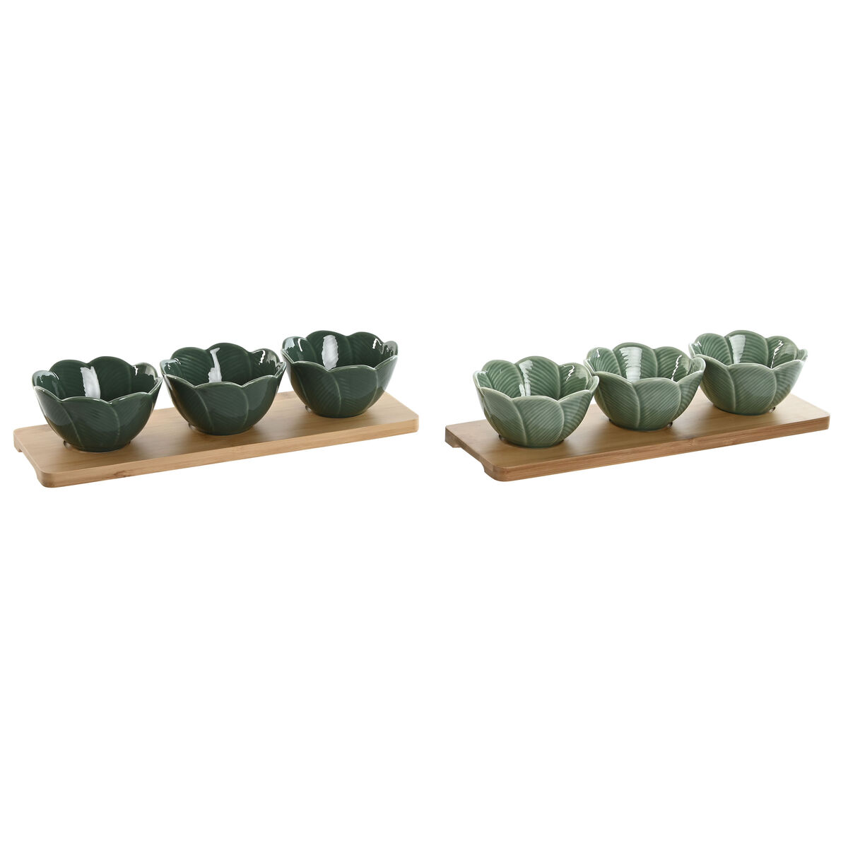 Set Da Aperitivo Home Esprit Verde Verde Scuro Bambù Porcellana Tropicale 4 Pezzi 32 X 10 X 7 Cm (2 Unità)