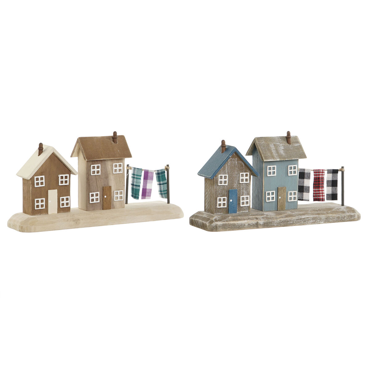 Statua Decorativa Home Esprit Azzurro Rosso Multicolore Case 25,5 X 9 X 13,5 Cm (2 Unità)