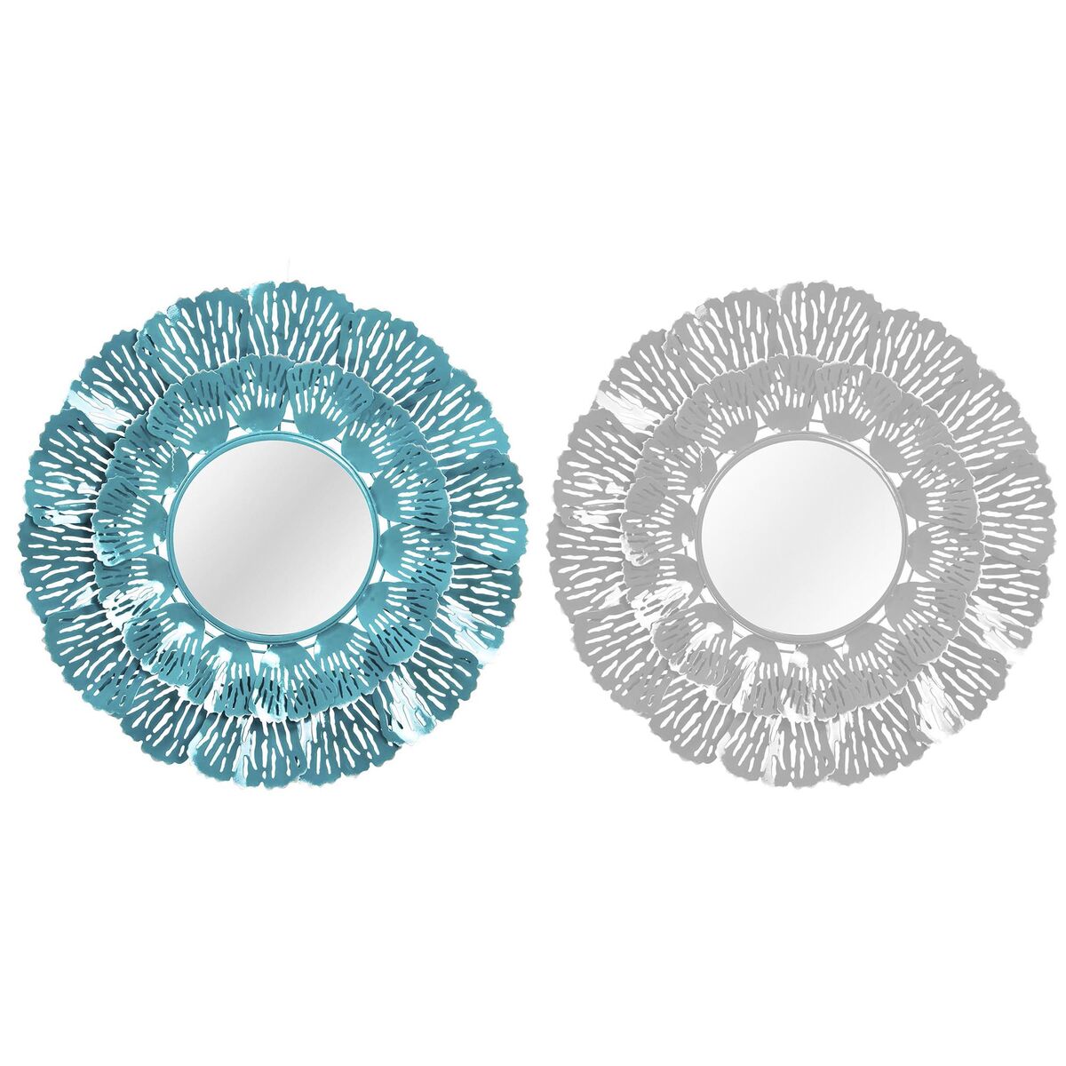 Specchio Da Parete Dkd Home Decor Azzurro Bianco Corallo Mediterraneo 60 X 7 X 60 Cm (2 Unità) (2 Pezzi)