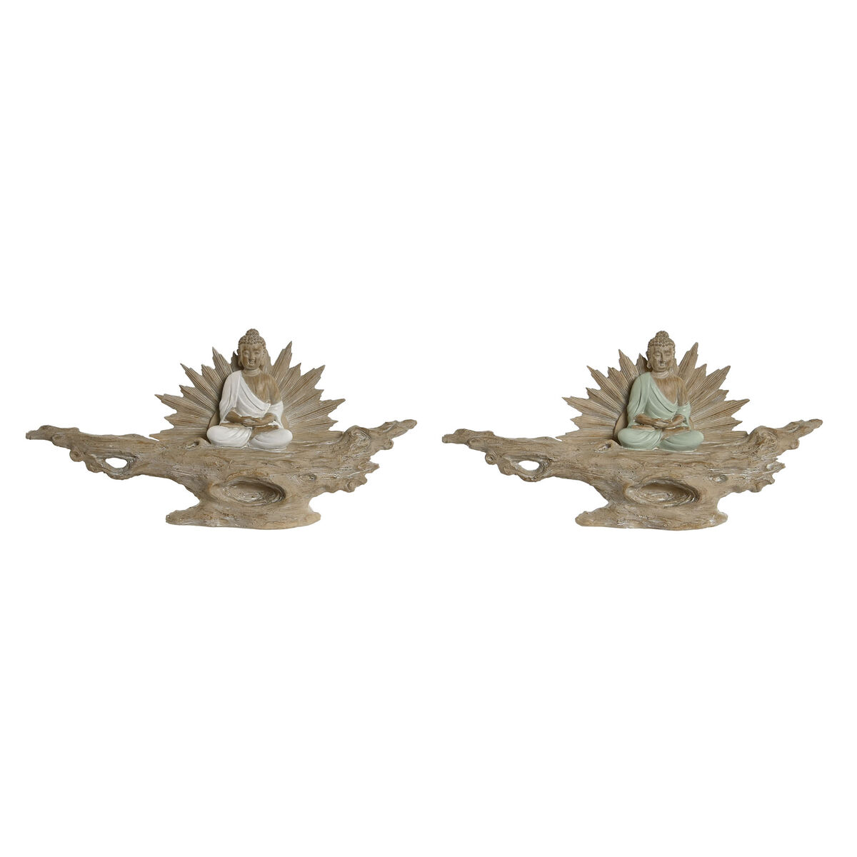 Statua Decorativa Home Esprit Bianco Verde Buddha Orientale 30 X 6 X 15 Cm (2 Unità)
