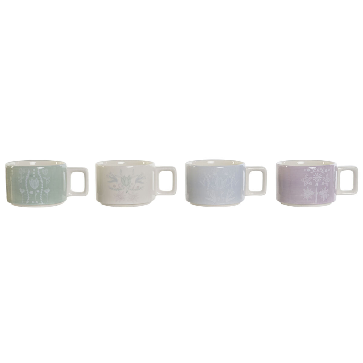 Set Di Tazze Da Caffè Dkd Home Decor Verde Blu Cielo Lilla Metallo Bambù Dolomite 260 ml