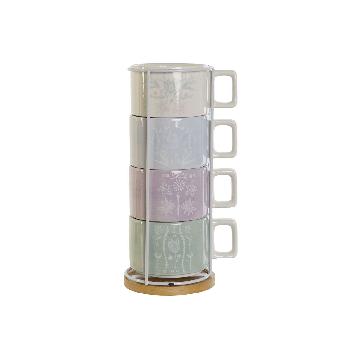 Set Di Tazze Da Caffè Dkd Home Decor Verde Blu Cielo Lilla Metallo Bambù Dolomite 260 ml - Image 4