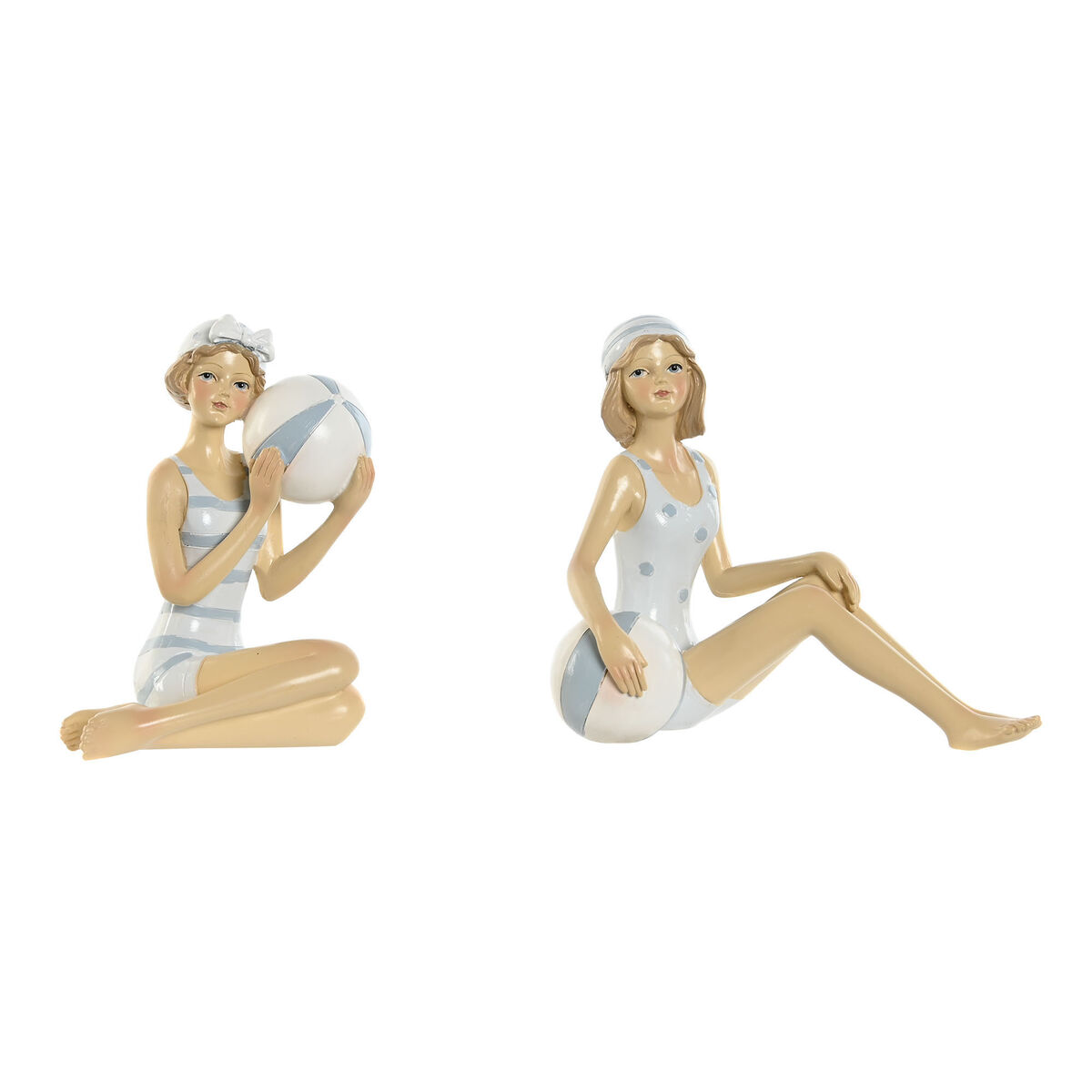 Statua Decorativa Home Esprit Bianco Blu Cielo Mediterraneo 8 X 8 X 12,5 Cm (2 Unità)