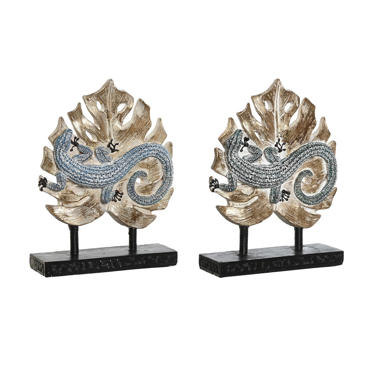 Statua Decorativa Dkd Home Decor 14,5 X 4 X 18,5 Cm Azzurro Turchese Tropicale Lucertola Decapaggio (2 Unità)